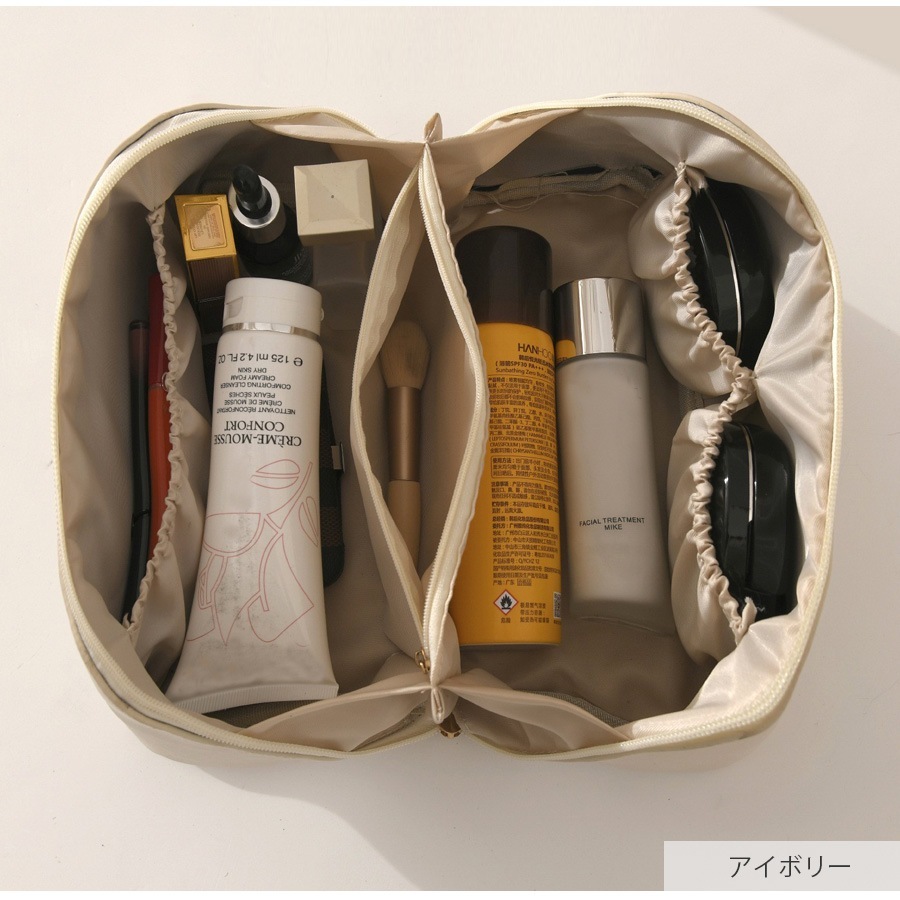 化粧ポーチ メイクポーチ 大容量 携帯用 コンパクト 小物入れ ポケット多数 裏地付き 持ち運び 春 夏 秋 冬 新作 ピンク キャメル アイボリー JOCOSA 9046