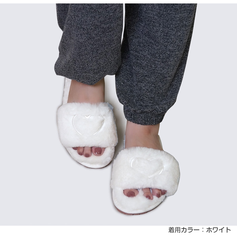 ファールームスリッパ レディース 春夏秋冬 新作 室内履き サンダル おしゃれ もこもこ ハート 歩きやすい 疲れにくい ぺたんこ ローヒール かわいい 韓国 韓国風 ホワイト グレー ピンク ブラック 黒 ピンクグレー SML JOCOSA 8467 送料無料 即納