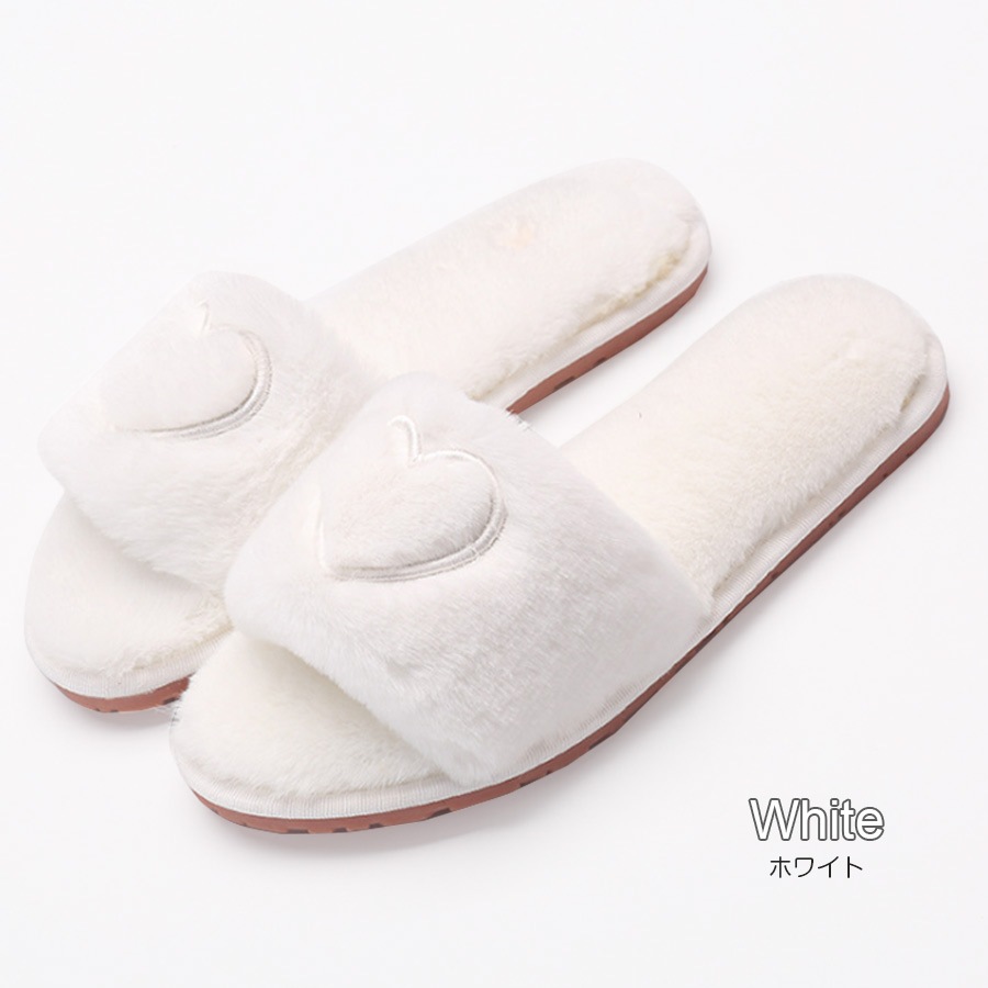 ファールームスリッパ レディース 春夏秋冬 新作 室内履き サンダル おしゃれ もこもこ ハート 歩きやすい 疲れにくい ぺたんこ ローヒール かわいい 韓国 韓国風 ホワイト グレー ピンク ブラック 黒 ピンクグレー SML JOCOSA 8467 送料無料 即納