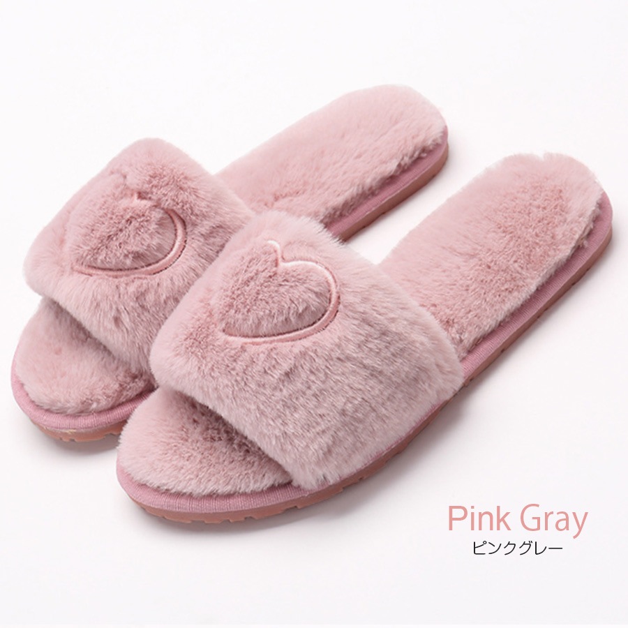 ファールームスリッパ レディース 春夏秋冬 新作 室内履き サンダル おしゃれ もこもこ ハート 歩きやすい 疲れにくい ぺたんこ ローヒール かわいい 韓国 韓国風 ホワイト グレー ピンク ブラック 黒 ピンクグレー SML JOCOSA 8467 送料無料 即納