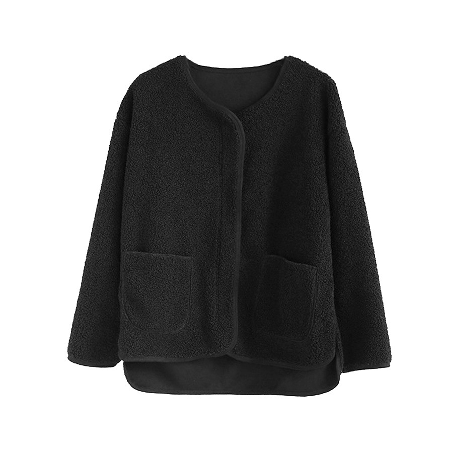 ボアジャケット 襟なし 春 アウター ブルゾン 長袖 ファスナー ポケット スプリングアウター 韓国ファッション ジャケット ボア 秋 冬 もこもこ 大人 シンプル カジュアル おしゃれ かわいい レディース 新作 ブラック 黒 ベージュ 茶 ブラウン S M L JOCOSA 8368