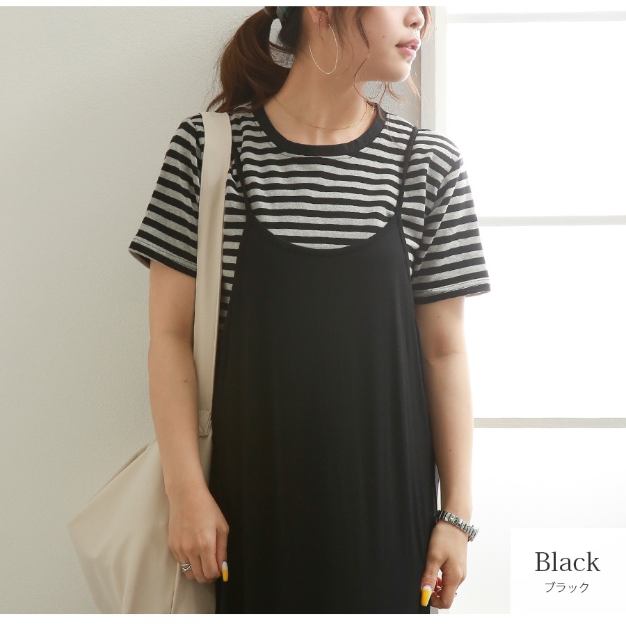 Tシャツ ボーダー 定番 トップス ラウンドネック 半袖 春 夏 ベーシック シンプル カジュアル 韓国ファッション 大人 レディース ブラック ブラウン グリーン M L XL JOCOSA 7186