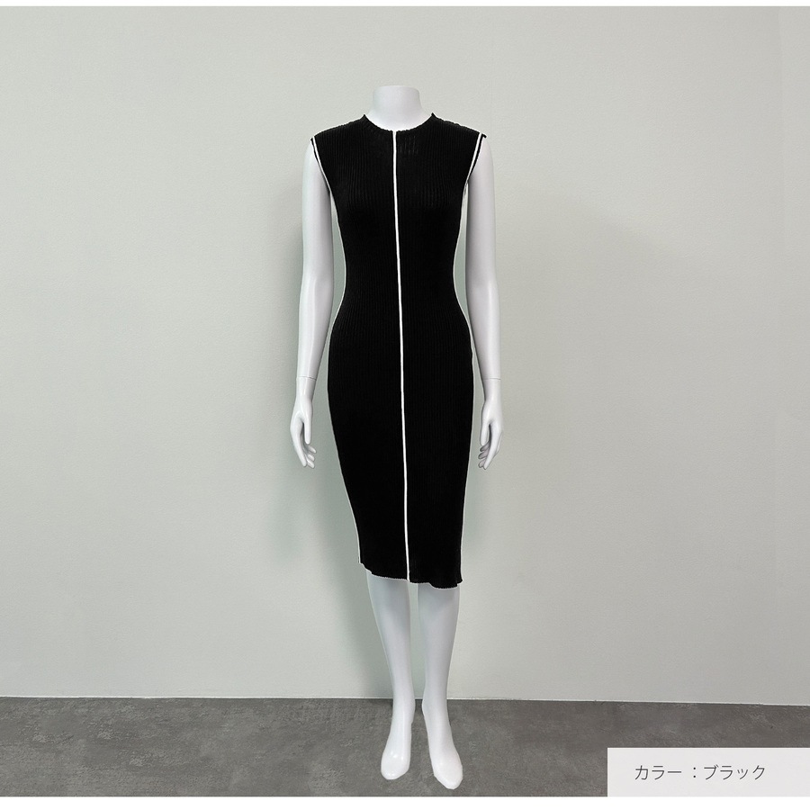 ワンピース ニット ノースリーブ タイト ミディ丈 ラウンドネック フリーサイズ 春服 夏服 韓国 JOCOSA 5008