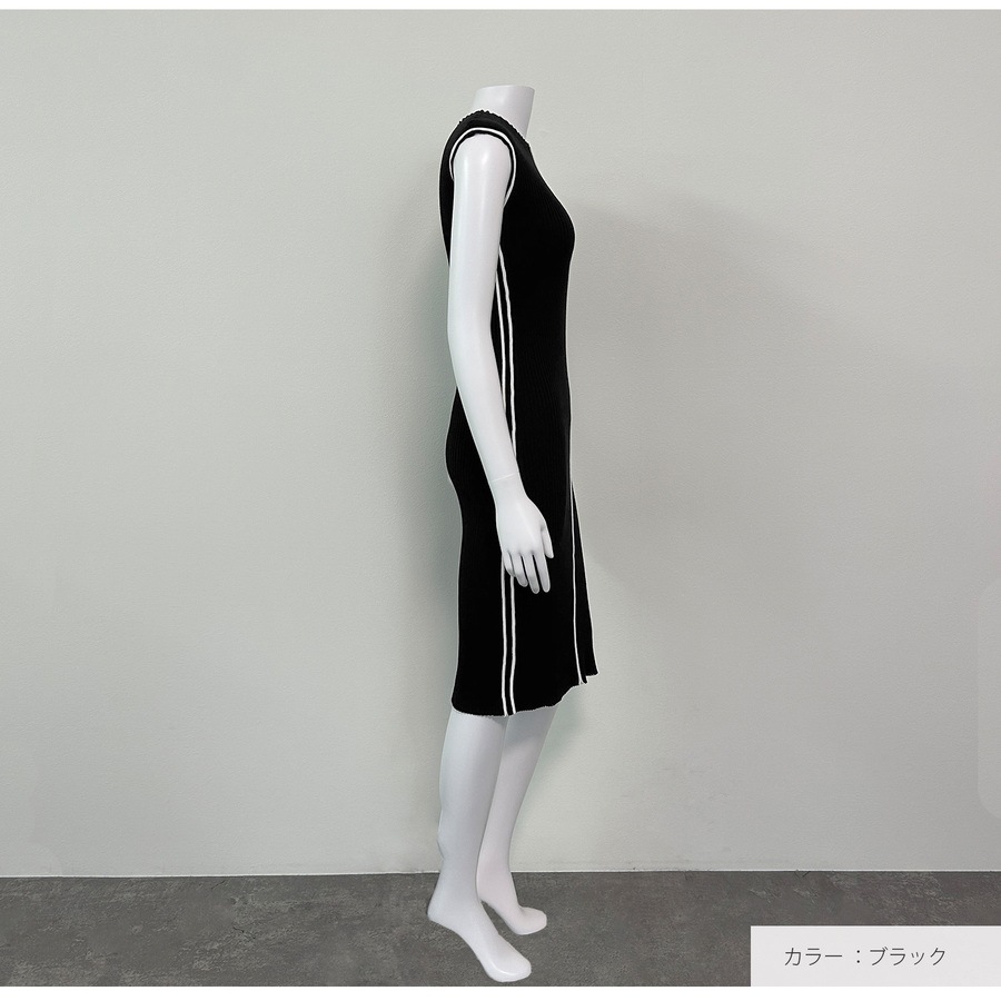 ワンピース ニット ノースリーブ タイト ミディ丈 ラウンドネック フリーサイズ 春服 夏服 韓国 JOCOSA 5008