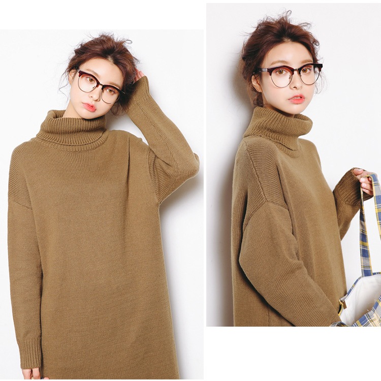ワンピース レディース 長袖 ニット マキシ丈 ロング タートルネック 厚手 無地 スリット 秋 冬 シンプル ルームウェア ゆる カジュアル ブラック ブラウン ピンク 黒 茶色JOCOSA 即納 8294 あったかニット