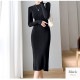 ニットワンピース ミディ丈 デザイン編み 長袖 クルーネック 韓国ファッション オフィスカジュアル 秋冬 セクシー タイトワンピース リブ ギャル きれいめ レディース 春 ブラック 黒 アイボリー ピンク フリーサイズ JOCOSA 9249