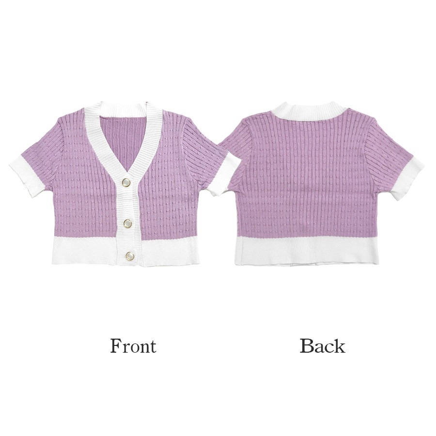 ニット トップス 半袖 カーディガン ショート丈 韓国ファッション