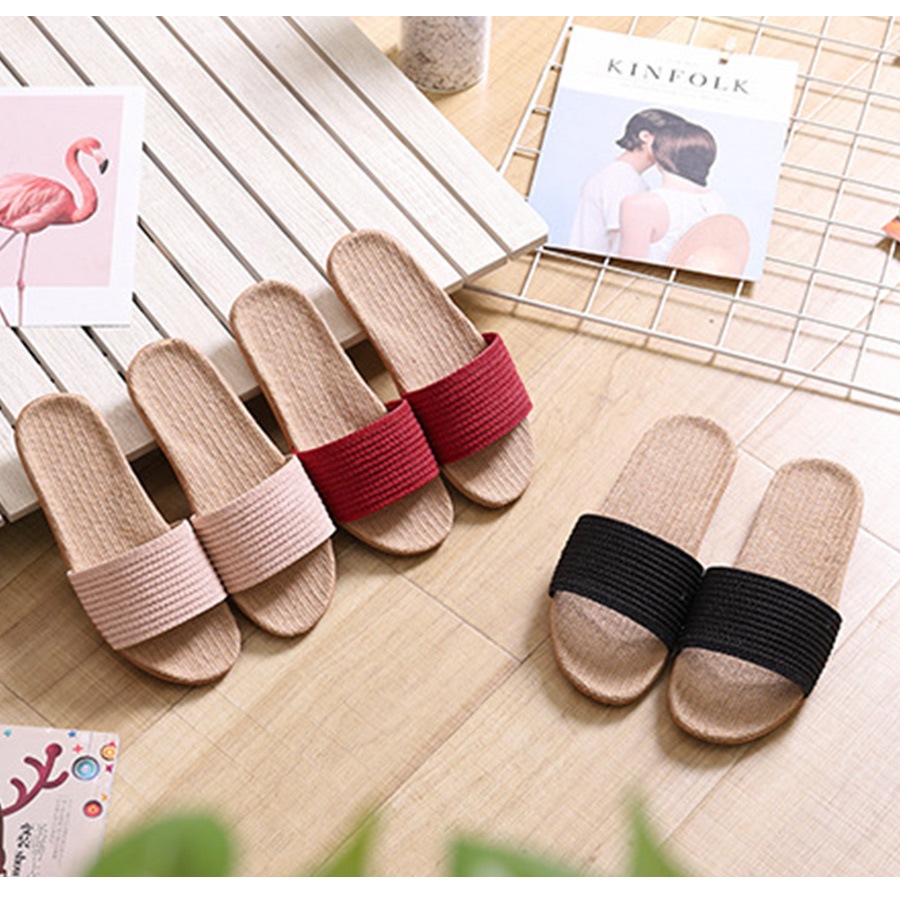 サンダル レディース 春夏秋冬 新作 麻 リネン ルームシューズ スリッパ 室内履き 歩きやすい 疲れにくい ぺたんこ ローヒール おしゃれ かわいい 無地 ミントグリーン ピンクベージュ グレー イエロー レッド ブラック SML JOCOSA 8469 送料無料 即納