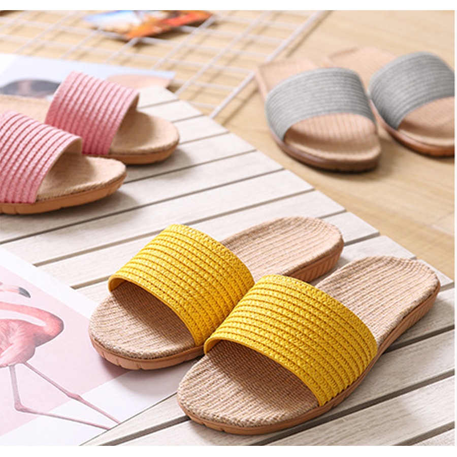 サンダル レディース 春夏秋冬 新作 麻 リネン ルームシューズ スリッパ 室内履き 歩きやすい 疲れにくい ぺたんこ ローヒール おしゃれ かわいい 無地 ミントグリーン ピンクベージュ グレー イエロー レッド ブラック SML JOCOSA 8469 送料無料 即納