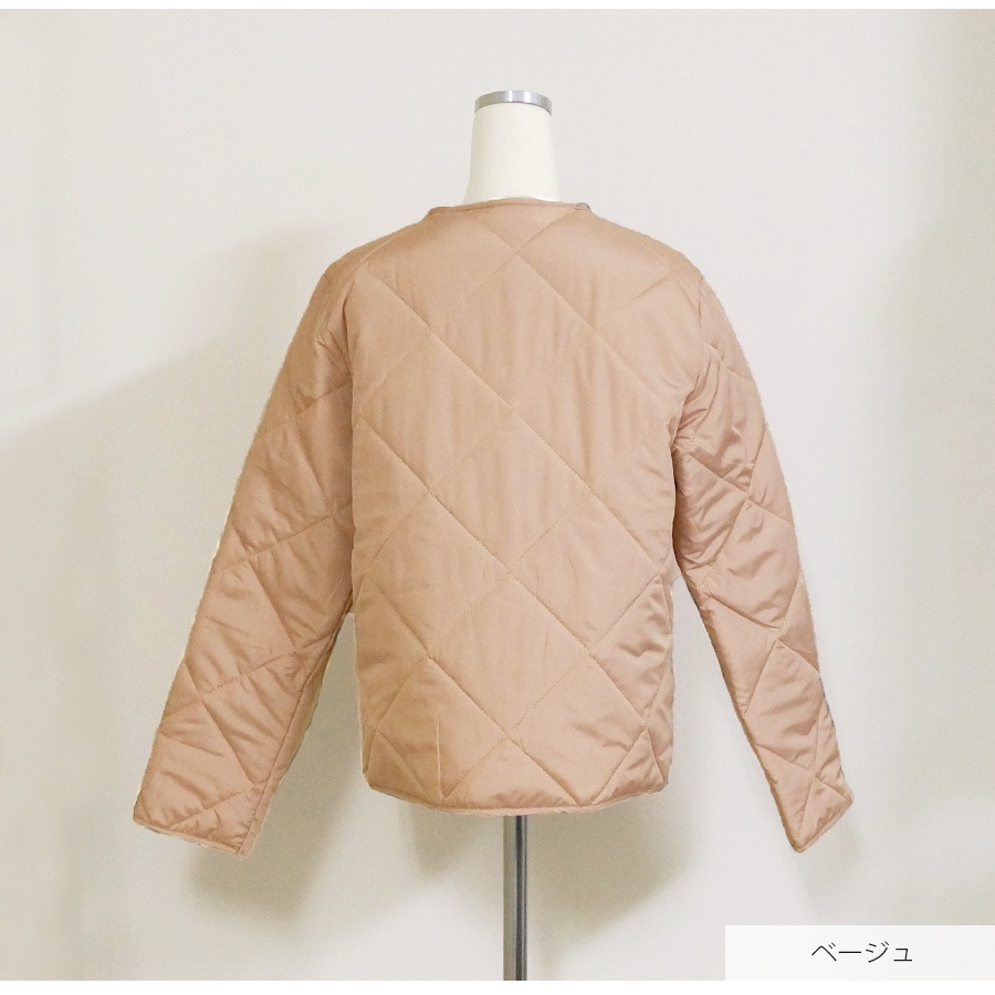 ジャケット ノーカラー キルティング 春 アウター スプリングアウター ブルゾン 長袖 ボタン ポケット コートイン 軽い 韓国ファッション 秋 冬 大人 シンプル カジュアル おしゃれ かわいい レディース ベージュ 茶 S M L JOCOSA 8369