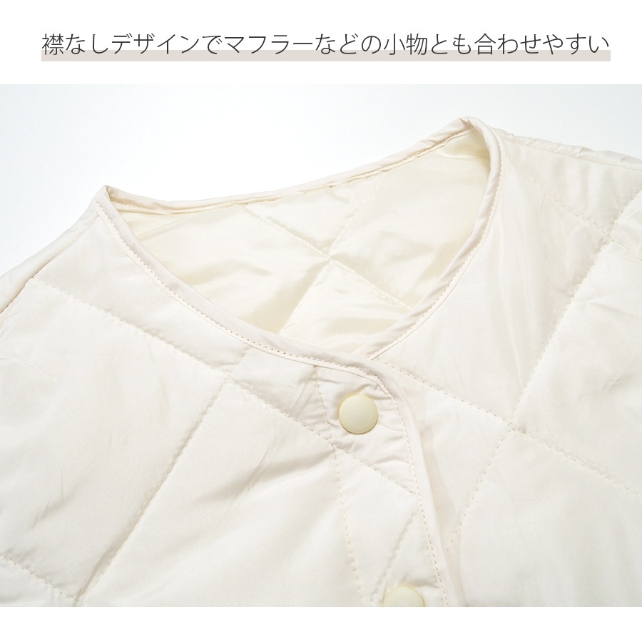 ジャケット ノーカラー キルティング 春 アウター スプリングアウター ブルゾン 長袖 ボタン ポケット コートイン 軽い 韓国ファッション 秋 冬 大人 シンプル カジュアル おしゃれ かわいい レディース ベージュ 茶 S M L JOCOSA 8369