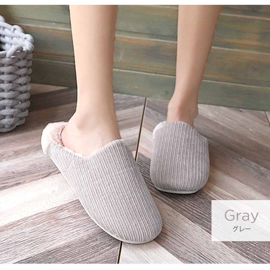 ルームシューズ スリッパ 暖かい コーデュロイ フェイクファー 起毛 室内履き ぺたんこ フラット ふわふわ もこもこ 防寒 かわいい おしゃれ レディース 春 秋 冬 新作 ピンク レッド グレー グリーン イエロー S M L JOCOSA 9042