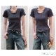トップス Tシャツ 半袖 薄手 ミディ丈 Uネック 着回し 韓国ファッション レディース SML JOCOSA 7264