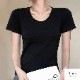 トップス Tシャツ 半袖 薄手 ミディ丈 Uネック 着回し 韓国ファッション レディース SML JOCOSA 7264
