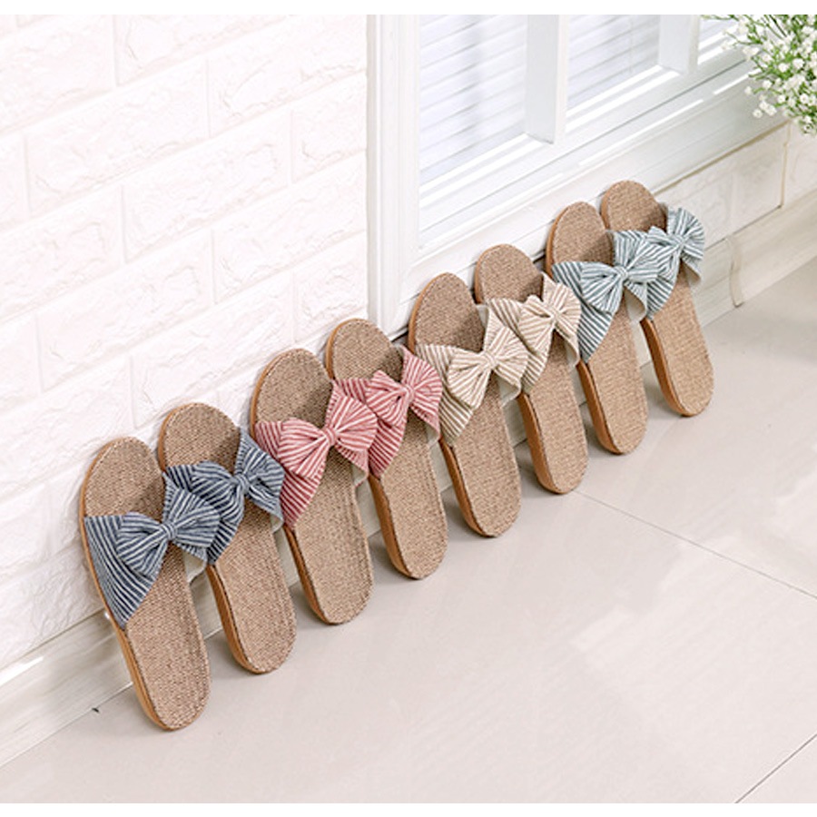 サンダル レディース 春夏秋冬 新作 リボン 麻 リネン ルームシューズ スリッパ 室内履き 歩きやすい 疲れにくい ぺたんこ 涼しい おしゃれ かわいい ネイビー レッド 赤 ベージュ グリーン 緑 SML JOCOSA 8470 送料無料 即納