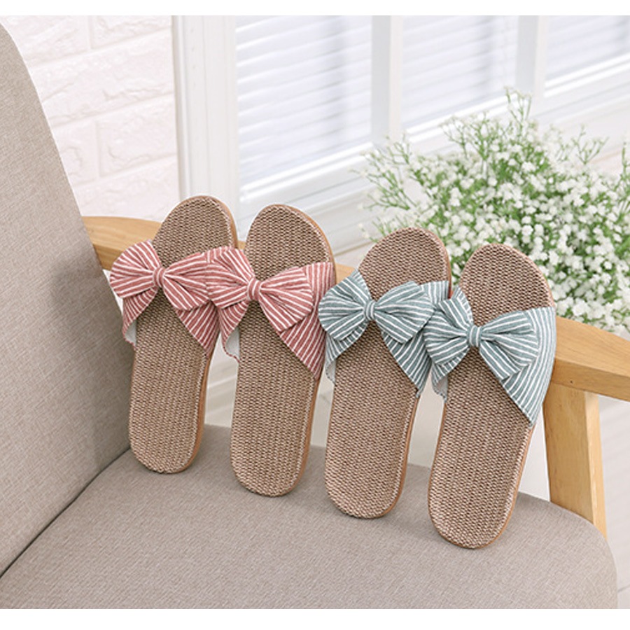 サンダル レディース 春夏秋冬 新作 リボン 麻 リネン ルームシューズ スリッパ 室内履き 歩きやすい 疲れにくい ぺたんこ 涼しい おしゃれ かわいい ネイビー レッド 赤 ベージュ グリーン 緑 SML JOCOSA 8470 送料無料 即納