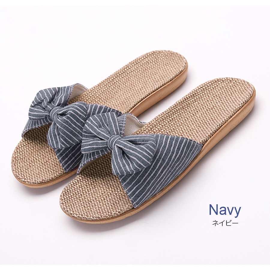 サンダル レディース 春夏秋冬 新作 リボン 麻 リネン ルームシューズ スリッパ 室内履き 歩きやすい 疲れにくい ぺたんこ 涼しい おしゃれ かわいい ネイビー レッド 赤 ベージュ グリーン 緑 SML JOCOSA 8470 送料無料 即納