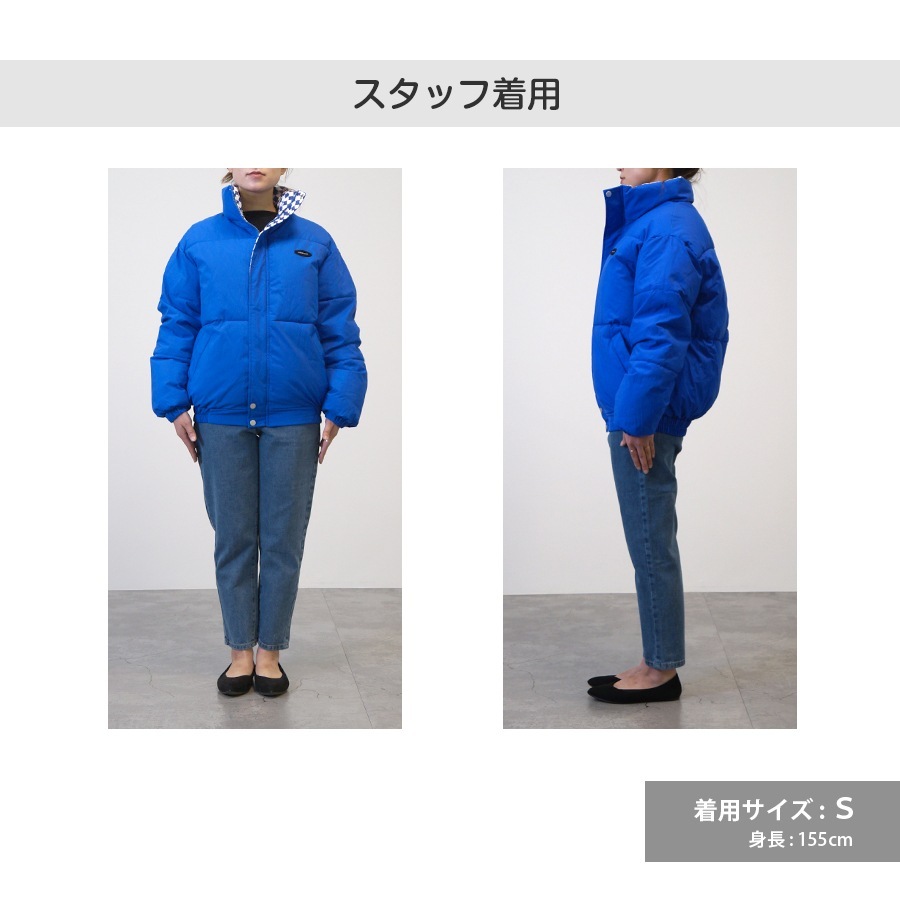 ダウン アウター ブルゾン ダウンジャケット コート ショート丈 長袖 中綿 あったか 羽織 冬 秋 春 オフィス カジュアル ストリート レトロ チェック 韓国ファッション 大人 レディース 新作 ブラック ブラウン ブルー S M L JOCOSA 8391