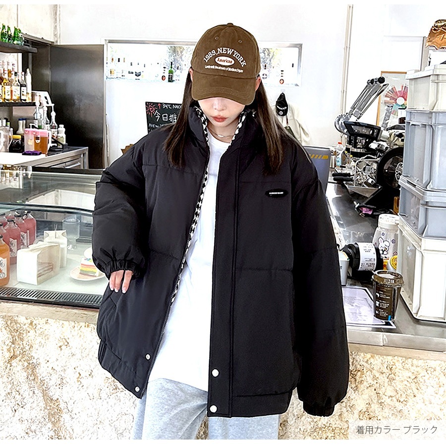 ダウン アウター ブルゾン ダウンジャケット コート ショート丈 長袖 中綿 あったか 羽織 冬 秋 春 オフィス カジュアル ストリート レトロ チェック 韓国ファッション 大人 レディース 新作 ブラック ブラウン ブルー S M L JOCOSA 8391