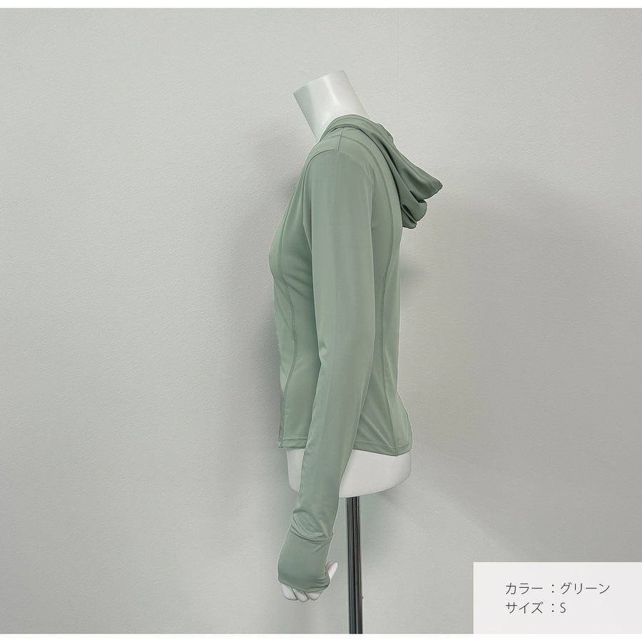トップス スポーツウェア パーカー 長袖 ミディ丈 ジップアップ UVカット 指穴 薄手 伸縮 韓国ファッション レディース SML JOCOSA 8765
