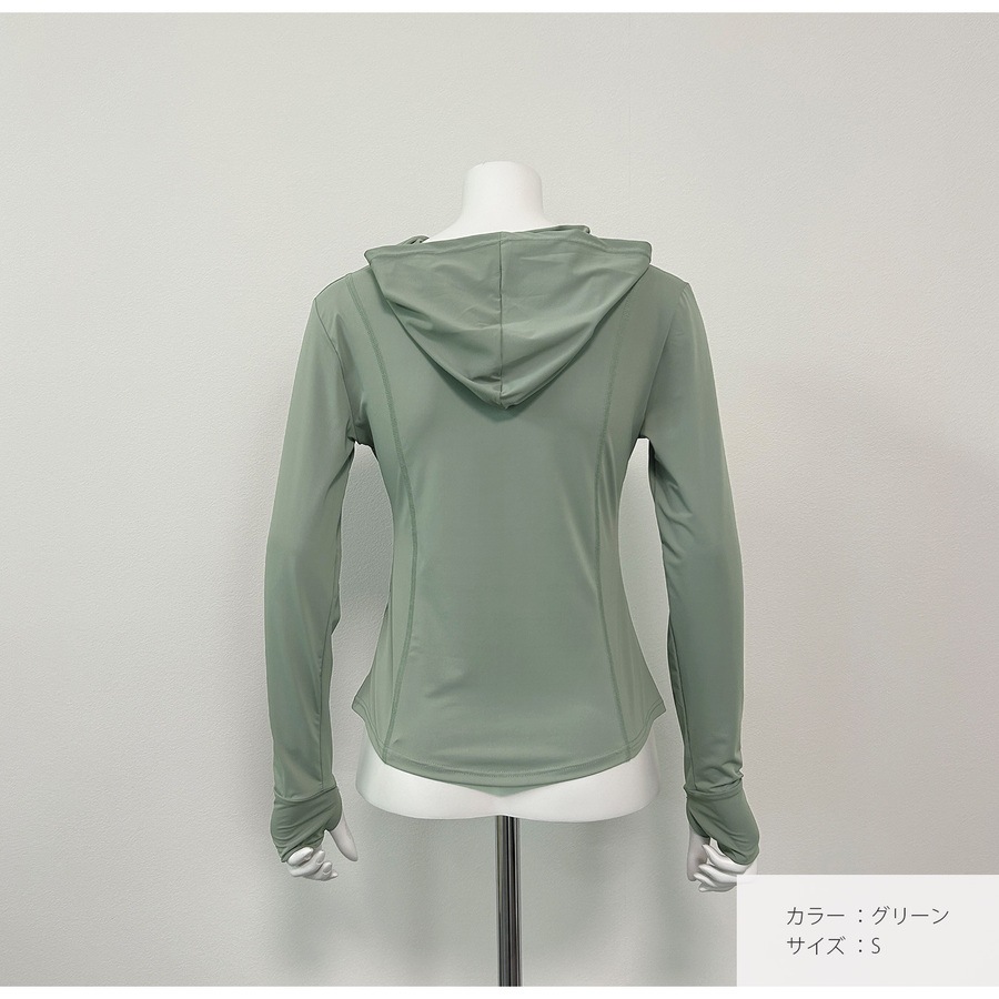 トップス スポーツウェア パーカー 長袖 ミディ丈 ジップアップ UVカット 指穴 薄手 伸縮 韓国ファッション レディース SML JOCOSA 8765