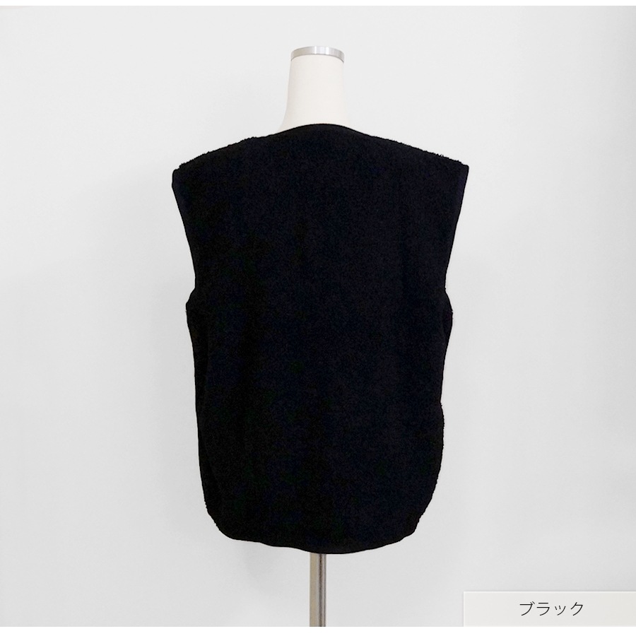 ベスト ノーカラー ボア 春 アウター スプリングアウター ファスナー ポケット 韓国ファッション 秋 冬 もこもこ 大人 シンプル カジュアル おしゃれ かわいい レディース 春 新作 ブラック 黒 ベージュ 茶 ブラウン S M L JOCOSA 8370