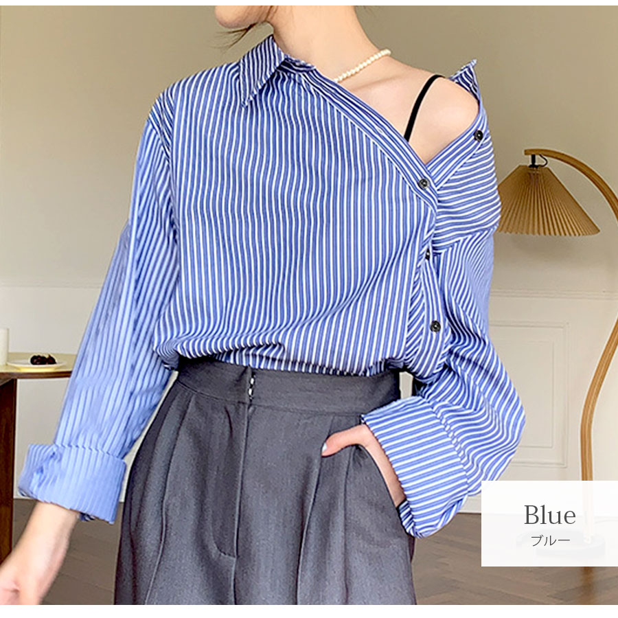 極美品 ホコモモラ 長袖シャツ ブラウス アシンメトリー ブルー 極美品 ホコモモラ 長袖シャツ ブラウス アシンメトリー ブルー