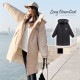 ダウン コート アウター ロング丈 長袖 ポケット ボタン ファスナー フード 取り外し 韓国ファッション おしゃれ レディース 秋 冬 新作 ブラック 黒 アイボリー 茶 S M L JOCOSA 8392