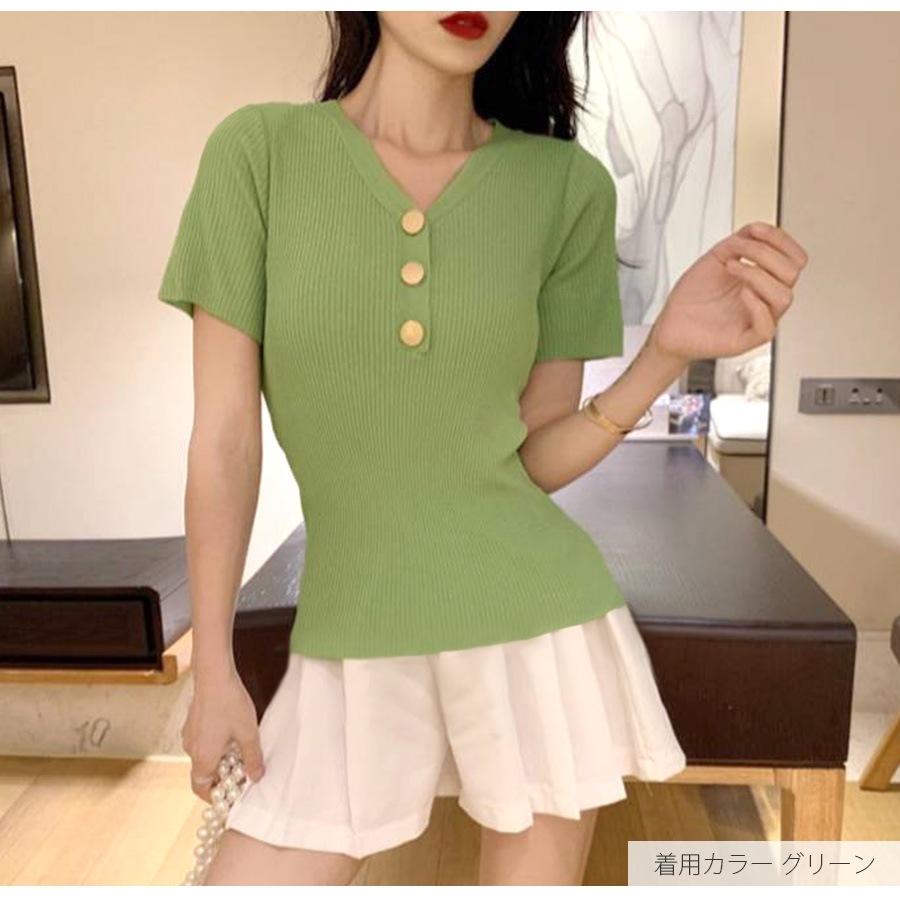 ニットトップス 半袖ニット 韓国ファッション 韓国 サマーニット