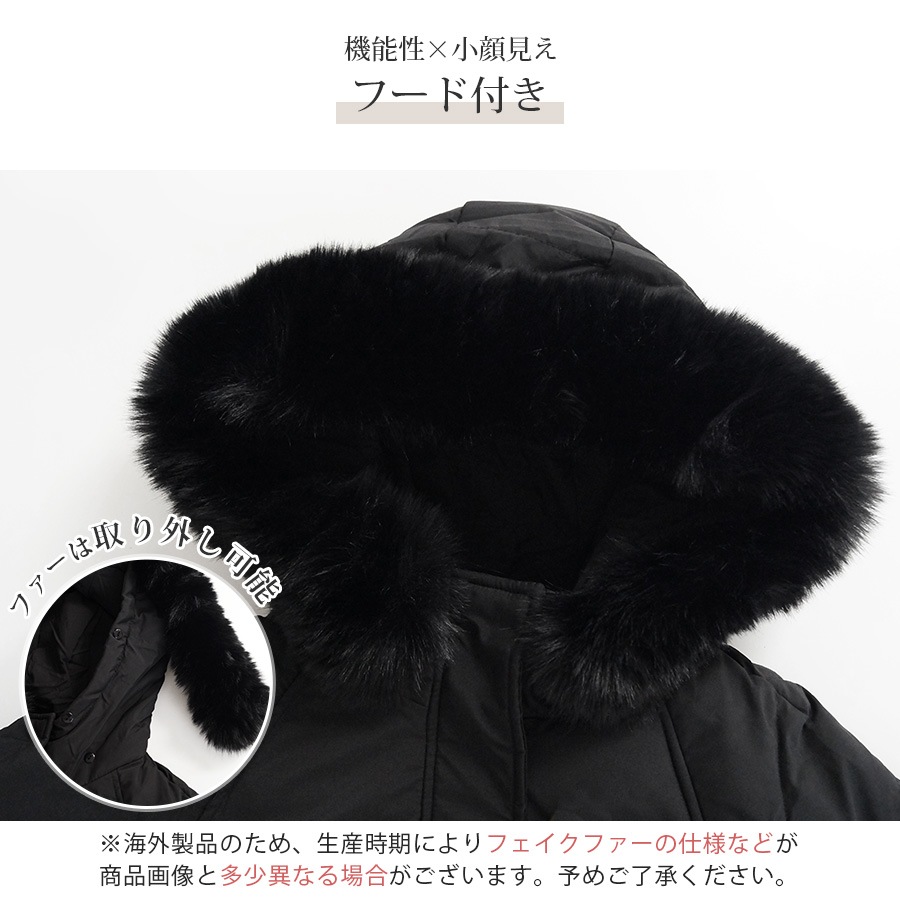 ダウン アウター フード付き ファー コート ダウンコート ロング 長袖 中綿 あったか 羽織 冬 秋 春 オフィス カジュアル ストリート ガーリー 韓国ファッション 大人 レディース 新作 ブラック アイボリー ブルー ラベンダー S M L JOCOSA 8393