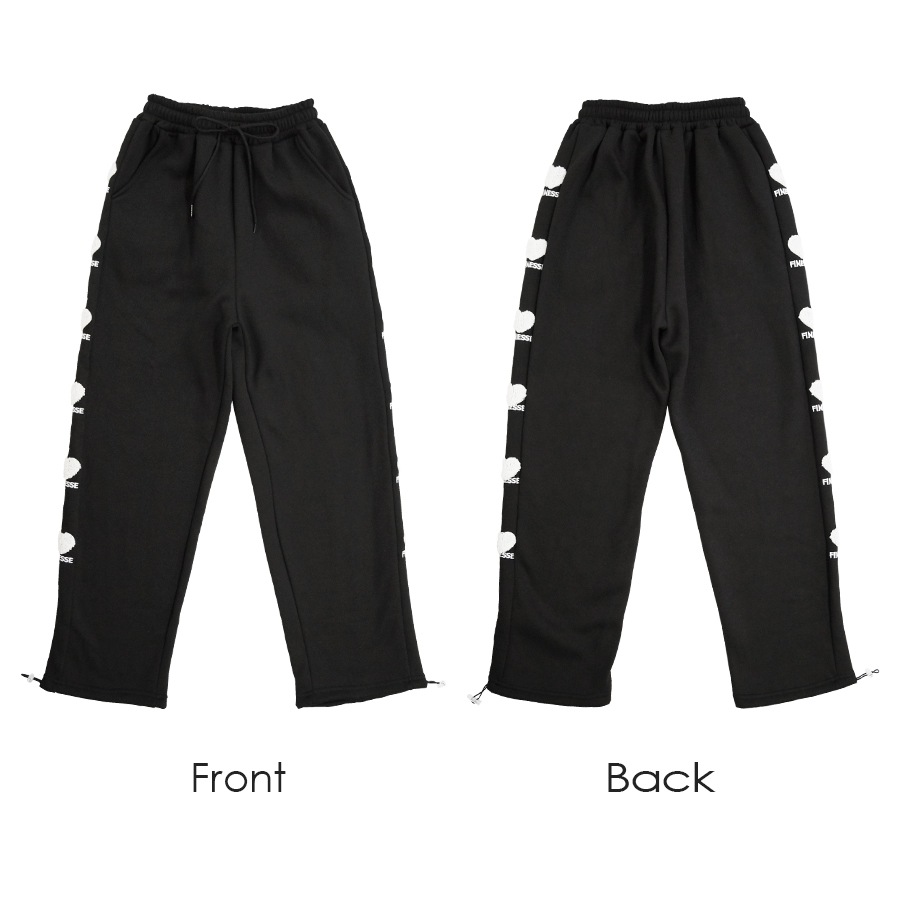 裏起毛パンツ 2way ジョガーパンツ ストレートパンツ ルームウェア パジャマ スウェット パンツ 部屋着 ジャージ サイドライン 刺繍 ハート ロング丈 ストレート ポケット 韓国ファッション レディース 新作 春 秋 冬 ブラック ホワイト グレー M L XL JOCOSA 9112