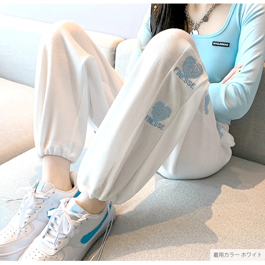 裏起毛パンツ 2way ジョガーパンツ ストレートパンツ ルームウェア パジャマ スウェット パンツ 部屋着 ジャージ サイドライン 刺繍 ハート ロング丈 ストレート ポケット 韓国ファッション レディース 新作 春 秋 冬 ブラック ホワイト グレー M L XL JOCOSA 9112
