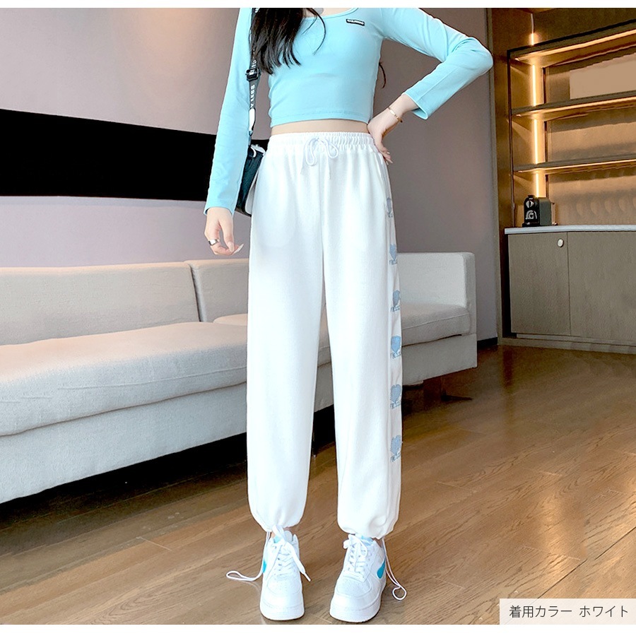 裏起毛パンツ 2way ジョガーパンツ ストレートパンツ ルームウェア パジャマ スウェット パンツ 部屋着 ジャージ サイドライン 刺繍 ハート ロング丈 ストレート ポケット 韓国ファッション レディース 新作 春 秋 冬 ブラック ホワイト グレー M L XL JOCOSA 9112