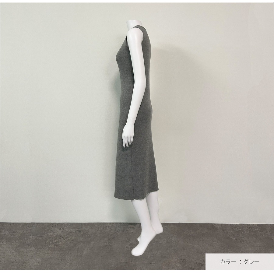ワンピース ノースリーブ スリット ライン タイト ロング ラウンドネック フリーサイズ 春服 夏服 韓国 JOCOSA 5009