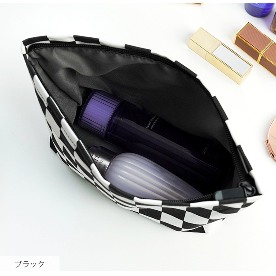 化粧ポーチ 小物入れ 格子柄 ブロックチェック メイクポーチ キャンバス 携帯用 サニタリーケース 生理用品 衛生用品 ナプキンポーチ 収納 シンプル 春 夏 秋 冬 新作 ブラック 黒 ホワイト 白 JOCOSA 9038