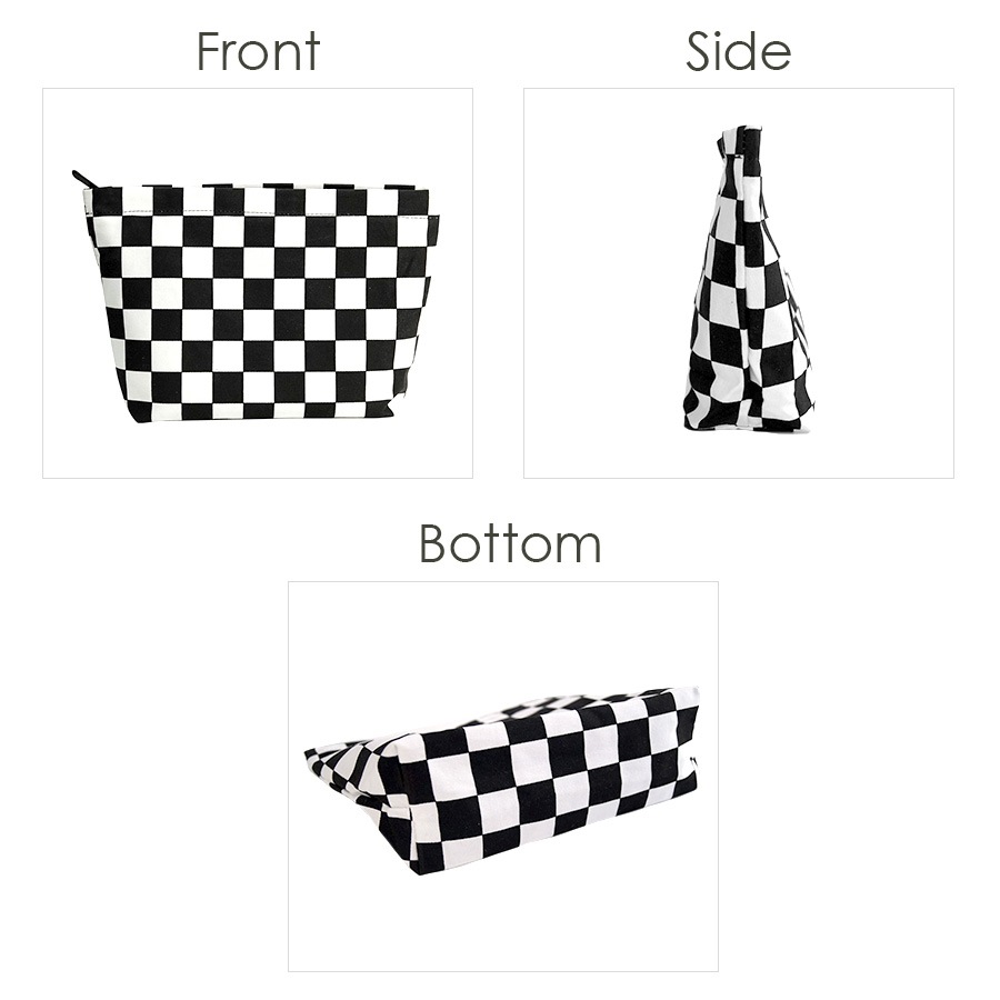 化粧ポーチ 小物入れ 格子柄 ブロックチェック メイクポーチ キャンバス 携帯用 サニタリーケース 生理用品 衛生用品 ナプキンポーチ 収納 シンプル 春 夏 秋 冬 新作 ブラック 黒 ホワイト 白 JOCOSA 9038