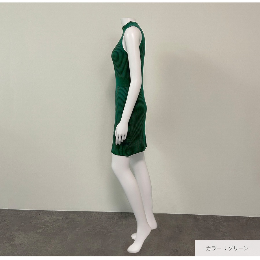 ワンピース ニット ノースリーブ ウエストマーク タイト ミニ ボトルネック フリーサイズ 春服 夏服 韓国 JOCOSA 5010
