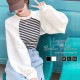 レイヤード風 ボーダー ドッキングトップス 長袖 タンクトップ カットソー トップス 韓国ファッション レディース 春 夏 秋 新作 ブラック　ホワイト M L XL JOCOSA 7201