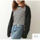 レイヤード風 ボーダー ドッキングトップス 長袖 タンクトップ カットソー トップス 韓国ファッション レディース 春 夏 秋 新作 ブラック　ホワイト M L XL JOCOSA 7201