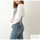 レイヤード風 ボーダー ドッキングトップス 長袖 タンクトップ カットソー トップス 韓国ファッション レディース 春 夏 秋 新作 ブラック　ホワイト M L XL JOCOSA 7201