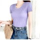 ニット リブ 半袖 サマーニット 春 無地 ラウンドネック トップス オフィスカジュアル カジュアル ストリート 韓国ファッション 大人 レディース 夏 秋 ブラック ホワイト ブルー ターコイズブルー ラベンダー ローズレッド イエロー オレンジ フリーサイズ JOCOSA 7107