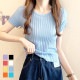 ニット リブ 半袖 サマーニット 春 無地 ラウンドネック トップス オフィスカジュアル カジュアル ストリート 韓国ファッション 大人 レディース 夏 秋 ブラック ホワイト ブルー ターコイズブルー ラベンダー ローズレッド イエロー オレンジ フリーサイズ JOCOSA 7107