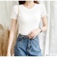 ニット リブ 半袖 サマーニット 春 無地 ラウンドネック トップス オフィスカジュアル カジュアル ストリート 韓国ファッション 大人 レディース 夏 秋 ブラック ホワイト ブルー ターコイズブルー ラベンダー ローズレッド イエロー オレンジ フリーサイズ JOCOSA 7107