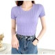 ニット リブ 半袖 サマーニット 春 無地 ラウンドネック トップス オフィスカジュアル カジュアル ストリート 韓国ファッション 大人 レディース 夏 秋 ブラック ホワイト ブルー ターコイズブルー ラベンダー ローズレッド イエロー オレンジ フリーサイズ JOCOSA 7107