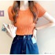 ニット リブ 半袖 サマーニット 春 無地 ラウンドネック トップス オフィスカジュアル カジュアル ストリート 韓国ファッション 大人 レディース 夏 秋 ブラック ホワイト ブルー ターコイズブルー ラベンダー ローズレッド イエロー オレンジ フリーサイズ JOCOSA 7107