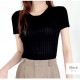 ニット リブ 半袖 サマーニット 春 無地 ラウンドネック トップス オフィスカジュアル カジュアル ストリート 韓国ファッション 大人 レディース 夏 秋 ブラック ホワイト ブルー ターコイズブルー ラベンダー ローズレッド イエロー オレンジ フリーサイズ JOCOSA 7107