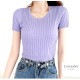 ニット リブ 半袖 サマーニット 春 無地 ラウンドネック トップス オフィスカジュアル カジュアル ストリート 韓国ファッション 大人 レディース 夏 秋 ブラック ホワイト ブルー ターコイズブルー ラベンダー ローズレッド イエロー オレンジ フリーサイズ JOCOSA 7107