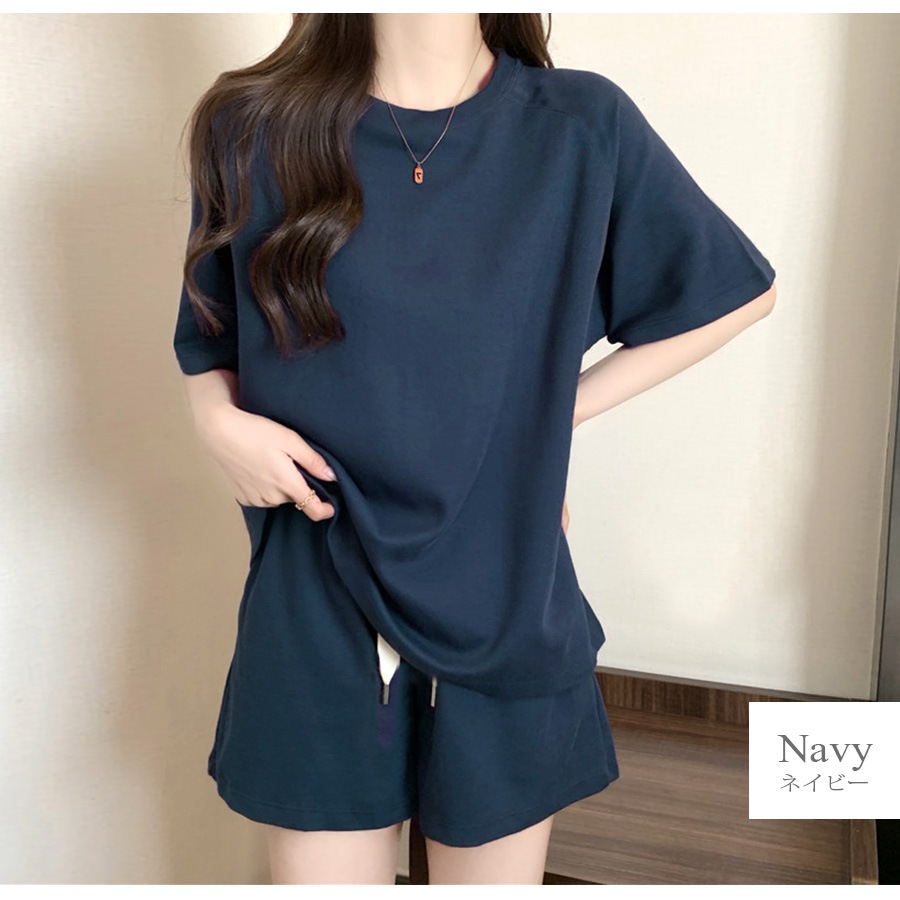 ルームウェア パジャマ 部屋着 韓国ファッション 半袖 トップス ショートパンツ ウエストゴム セットアップ 上下セット ストリート 大人 おしゃれ ワンマイルウェア 春 夏 秋 新作 レディース グレー 灰 ネイビー 紺 イエロー 黄色 M L XL JOCOSA 6204
