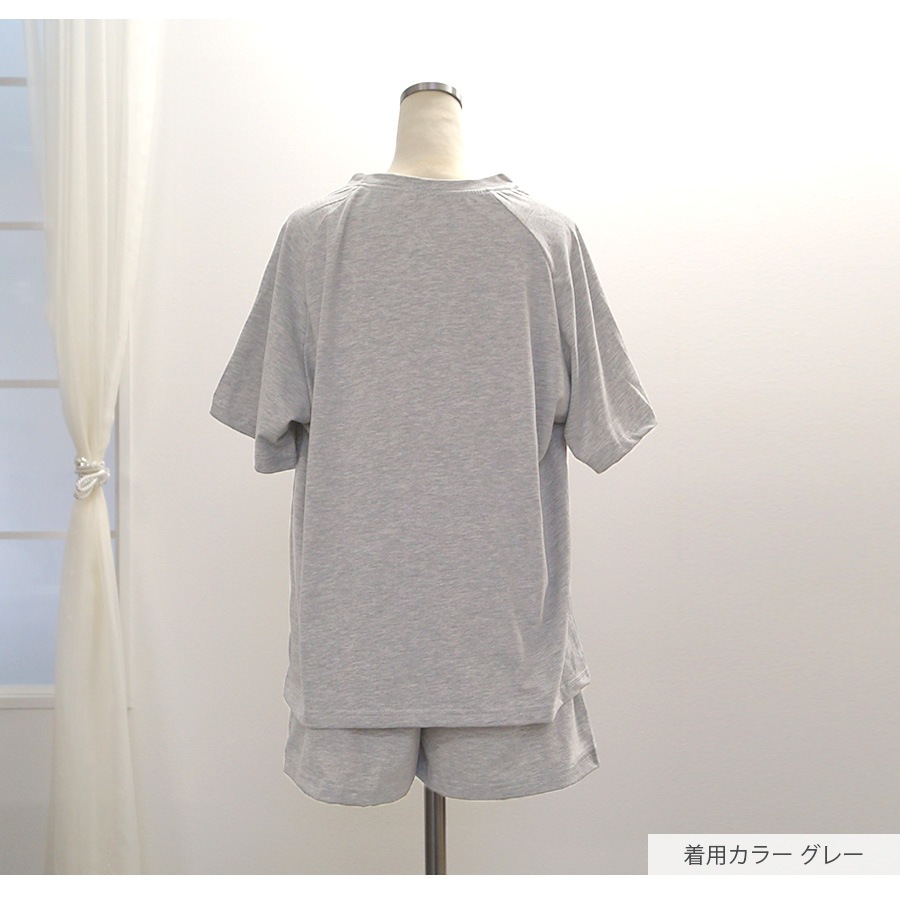 ルームウェア パジャマ 部屋着 韓国ファッション 半袖 トップス ショートパンツ ウエストゴム セットアップ 上下セット ストリート 大人 おしゃれ ワンマイルウェア 春 夏 秋 新作 レディース グレー 灰 ネイビー 紺 イエロー 黄色 M L XL JOCOSA 6204