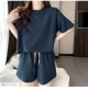 ルームウェア パジャマ 部屋着 韓国ファッション 半袖 トップス ショートパンツ ウエストゴム セットアップ 上下セット ストリート 大人 おしゃれ ワンマイルウェア 春 夏 秋 新作 レディース グレー 灰 ネイビー 紺 イエロー 黄色 M L XL JOCOSA 6204